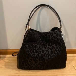 Coach Madison Chenille Ocelot Black Shoulder Bag